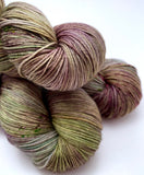 Hand Dyed Yarn "Evenfall" Green Sage Olive Grey Purple Violet Brown Speckled Merino Nylon Fine Fingering Superwash 463yds 100g