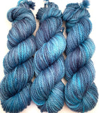 Hand Dyed Yarn "Blew By You" Blue Denim Cobalt Indigo Grey Merino Bulky Superwash 106yds 100g