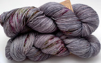Hand Dyed Yarn "Dark Side of the Bloom"  Grey Purple Brown Green Yellow Speckled Merino Fine Fingering Singles Superwash 465yds 115g