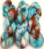Hand Dyed Yarn "Fishgold" Turquoise Teal Gold Rust Caramel Green Pink Violet Kid Mohair Silk Laceweight 465yds 50g