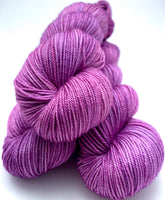 Hand Dyed Yarn "Raspberry Beret" Purple Fuchsia Pink Violet Grey Merino Worsted Superwash 218yds 100g