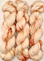 Hand Dyed Yarn "Maple Buds" Mustard Gold Red Brown Tan Copper Speckled Merino DK Weight Superwash 231yds 100g
