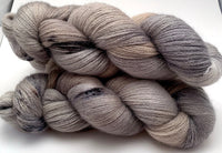 Hand Dyed Yarn "Silverbirchenstick" Grey Brown Tan Black Speckled Bluefaced Leicester Lace Superwash 875yds 100g