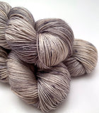 Hand Dyed Yarn "Silverbirchenstick" Grey Brown Silver Greige Tan Black Speckled Alpaca Silk Fingering 438yds 100g