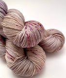 Hand Dyed Yarn "In the Gloaming" Tan Grey Blush Greige Taupe Purple Brown Gold Speckled Merino Silk Fingering Singles Superwash 438yds 100g