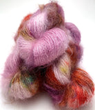 Hand Dyed Yarn “Hullabaloo" Purple Mauve Violet Red Gold Green Brown Ochre Speckled Kid Mohair Silk Laceweight 465yds 50g