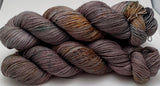 Hand Dyed Yarn "Here There Be Dragons" Green Brown Grey Khaki Gold Brown Mustard Speckled BFL Nylon Fine Fingering SW 463yds 100g
