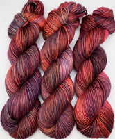 Hand Dyed Yarn "Masquerade" Grey Brown Copper Red Orange Pink Purple Merino DK Weight Superwash 231yds 100g