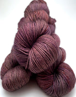 Hand Dyed Yarn "Grace, Too" Purple Plum Scarlet Brown Green Maroon Speckled Merino Silk Yak Fingering Superwash 438yds 100g