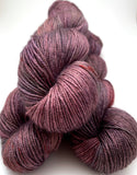 Hand Dyed Yarn "Grace, Too" Purple Plum Scarlet Brown Green Maroon Speckled BFL Silk Fingering Superwash 425yds 115g