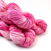 Hand Dyed Yarn "Oink Ponk” Pink Hot Pink Magenta Pink Fuchsia Purple Gold Yellow Speckled Silk Linen 735yds 115g