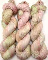 Hand Dyed Yarn “Pink Muscat (Pale)” Pink Blush Green Mint Apricot Rose Cream Red Speckled Merino Nylon Fine Fingering Superwash 463yds 100g