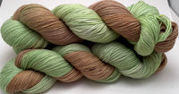 Hand Dyed Yarn "Pistachio" Green Beige Mint Brown Caramel Lime Speckled Merino Nylon Sock Fingering SW 437yds 100g