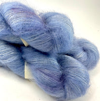 Hand Dyed Yarn "Blue Fuzz OOAK” Blue Indigo Periwinkle Violet Wedgewood Navy SuperKid Mohair Silk Laceweight 465yds 50g