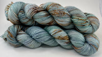 Hand Dyed Yarn "Verdigris" Green Brown Navy Spruce Sage Grey Copper Speckled Merino Silk Fingering Singles Superwash 438yds 100g