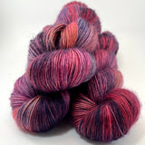 Hand Dyed Yarn "Masquerade" Blue Brown Purple Pink Red Navy Grey Merino SuperKid Mohair Fingering Singles SW 395yds 100g