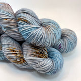 Hand Dyed Yarn "Chinook" Blue Grey Turquoise Brown Rust Copper Violet Speckled Merino Fingering Weight Superwash 438yds 100g