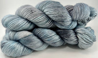 Hand Dyed Yarn "Ghosts in the Machine" Blue Grey Silver Gray Navy Turquoise Silver Pale Speckled Merino Superkid Mohair Fingering Singles Superwash 395yds 100g