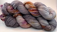 Hand Dyed Yarn "Up to No Good" Grey Purple Pink Gold Yellow Orange Red Silver Brown Black Bluefaced Leicester BFL Silk Fingering Superwash 425yds 115g