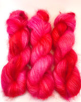Hand Dyed Yarn "Kenspeckle XXXVI" Pink Magenta Hot Pink Apple Red DidIMentionPink SuperKid Mohair Silk Laceweight 465yds 50g