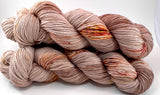 Hand Dyed Yarn "Caramel Mochaccino" Brown Taupe Tan Gold Caramel Pink Speckled Merino Fingering Superwash 438yds 100g