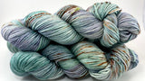 Dyed Yarn "Verdigris" Green Spruce Sage Navy Grey Brown Copper Rust Speckled Merino Silk DK Superwash 246yds 100g