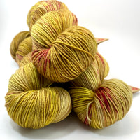 Hand Dyed Yarn "Chartrooze in Bloom" Green Yellow Chartreuse Lime Olive Brown Chestnut Pink Fuchsia Magenta Speckled Merino Nylon Fine Fingering Sock Superwash 463yds 100g