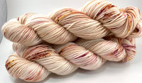 Hand Dyed Yarn "Sunspot Baby" Blush Tan Pink Ecru Brown Gold Orange Speckled Merino DK Superwash 243yds 100g