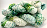 Hand Dyed Yarn "Viridescent" Green Emerald Avocado Lime Yellow Ecru Tan Speckled Polwarth Fine Fingering Superwash 438yds 100g