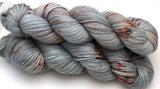 Hand Dyed Yarn "Chinook" Blue Grey Turquoise Brown Rust Copper Violet Speckled BFL Silk Fingering Weight Superwash 425yds 115g