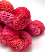 Hand Dyed Yarn "Bouquet" Pink Red Fuchsia Magenta Scarlet Rose Melon Purple Gold Merino Fingering Singles Superwash 465yds 115g