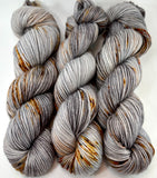 Hand Dyed Yarn "Rusty Bucket" Grey Brown Rust Copper Silver Orange Speckled BFL Bluefaced Leicester Nylon Fingering Sock Superwash 463yds 100g