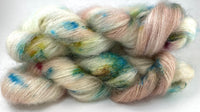 Hand Dyed Yarn "Cleopatra and the Asp" Turquoise Teal Gold Fuchsia Green Yellow Speckled SuperKid Mohair Silk 465yds 50g