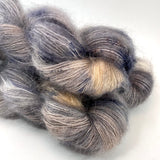 Hand Dyed Yarn "Silverbirchenstick" Grey Silver Brown Ecru Tan Black SuperKid Mohair Silk Laceweight 465yds 50g