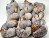 Hand Dyed Yarn "Rusty Bucket" Grey Brown Rust Orange Silver Gold Speckled Baby Alpaca Silk Fingering 438yds 100g