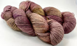 Hand Dyed Yarn "Orchids Akimbo” Purple Brown Caramel Mauve Tan Taupe Violet Speckled BFL Bluefaced Leicester Fingering Superwash 438yds 100g