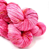 Hand Dyed Yarn "Oink Ponk” Pink Hot Pink Magenta Pink Fuchsia Purple Gold Yellow Speckled Merino Fine Fingering Singles Superwash 465yds 115g