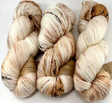 Hand Dyed Yarn "Whole Grain" Brown Tawny Copper Ecru Caramel Chestnut Speckled Merino Fingering Singles Superwash 465yds 115g