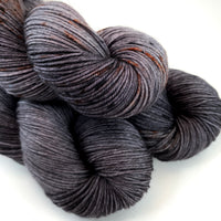 Hand Dyed Yarn "Cast Iron" Grey Brown Charcoal Backish Rust Speckled Merino Sport Superwash 328yds 100g