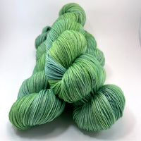 Hand Dyed Yarn "Just Escarole With It" Lime Yellow Green Chartreuse Avocado Grey Speckled Merino Nylon Fingering Superwash 463yds 100g
