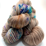 Hand Dyed Yarn "Geode" Brown Blue Turquoise Rust Violet Copper Yellow Speckled Merino Nylon Fine Fingering SW 463yds 100g
