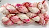 Hand Dyed Yarn "Lollipop" Pink Magenta Hot Pink Fuchsia Orange Yellow Red Speckled Merino Nylon Fine Fingering Sock SW 463yds 100g