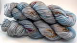 Hand Dyed Yarn "Chinook" Blue Grey Turquoise Brown Rust Copper Violet Speckled Merino Fingering Weight Superwash 438yds 100g
