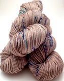 Hand Dyed Yarn "Siamese Gaze" Brown Taupe Tan Turquoise Violet Blue Speckled Merino Nylon DK Yarn SW 248yds 100g