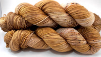 Hand Dyed Yarn "Whistlejacket" Brown Copper Chestnut Caramel Tan Ecru Speckled Merino Fingering SW 438yds 100g