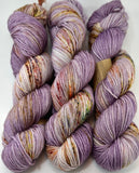 Hand Dyed Yarn "Hullabaloo" Purple Mauve Violet Red Gold Green Brown Ochre Speckled Merino Fingering Superwash 438yds 100g