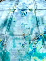 Hand Dyed Silk Scarf "BeeBop Blues #3" Blue Teal Turquoise Yellow Violet Gold Lime Silver Copper Mulberry Silk Scarf 23” x 73” 59cm x 187cm