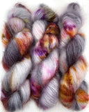Hand Dyed Yarn "Up to No Good" Grey Silver Purple Brown Gold Red Yellow SuperKid Mohair Silk Laceweight 465yds 50g