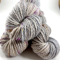 Hand Dyed Yarn "In the Gloaming" Grey Taupe Tan Brown Purple Caramel Gold Speckled Merino Bulky Superwash 106yds 100g