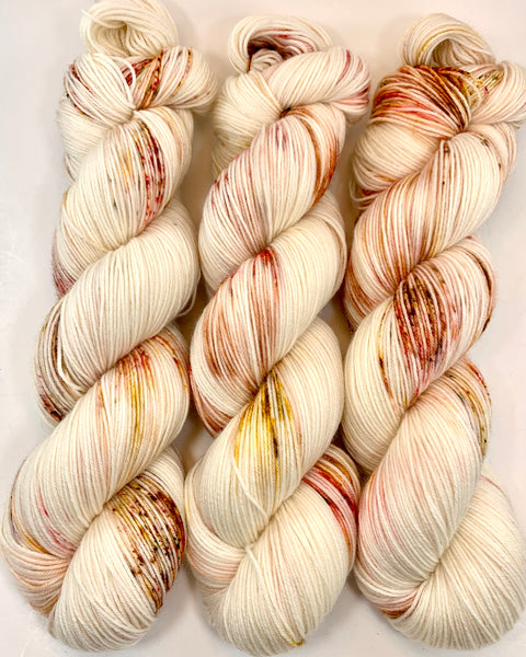 Hand Dyed Yarn "Maple Buds" Rust Gold Yellow Red Brown Orange Speckled Merino Fine Fingering 438yds 100g